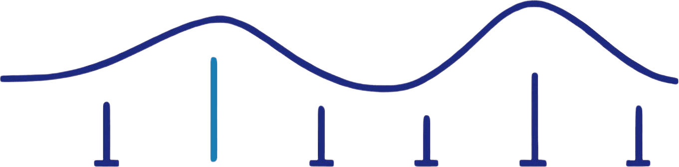 A longitudinal ground profile with chainage ticks, one in Data Stream Blue.