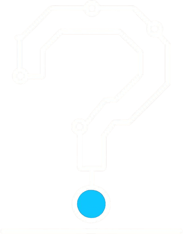 A question mark drawn as a wiring diagram, with one node filled in Data Stream Blue.