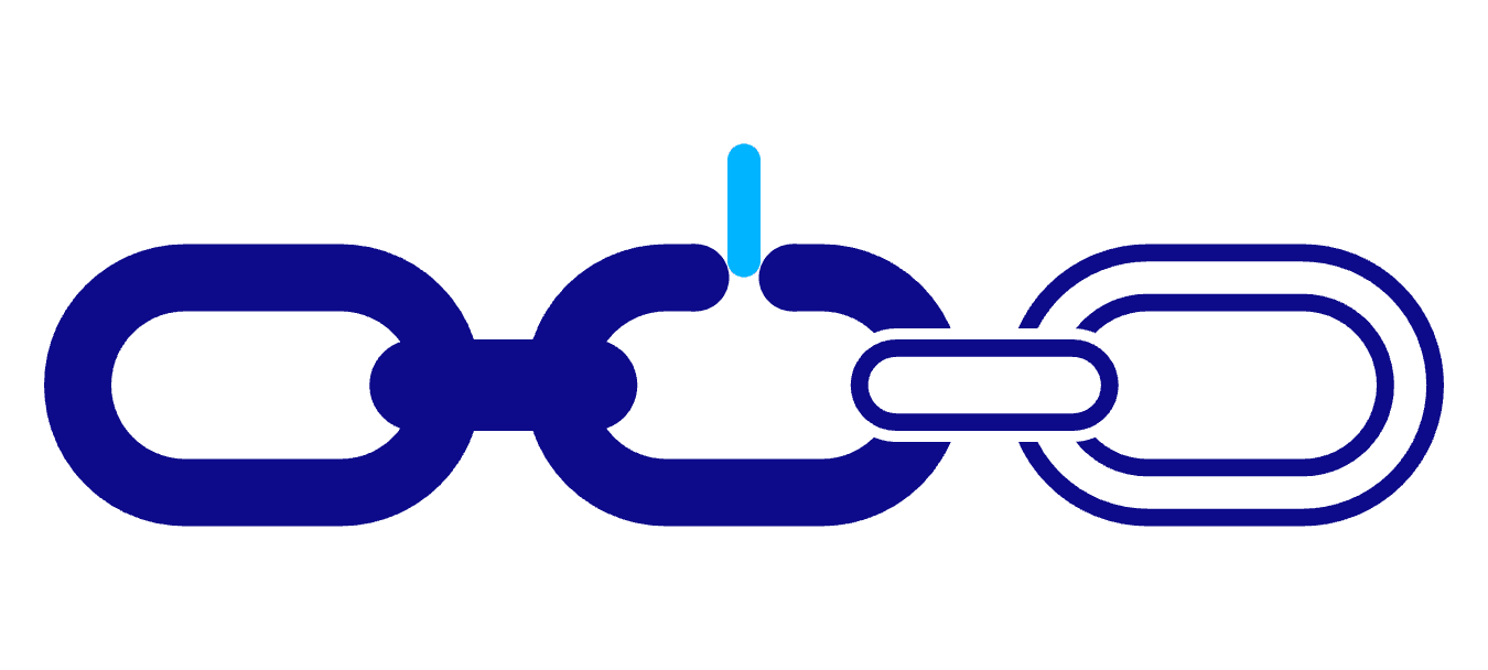 A chain of five links, the first two solid and interlocked, the third broken open, the last two hollow and connected to nothing.